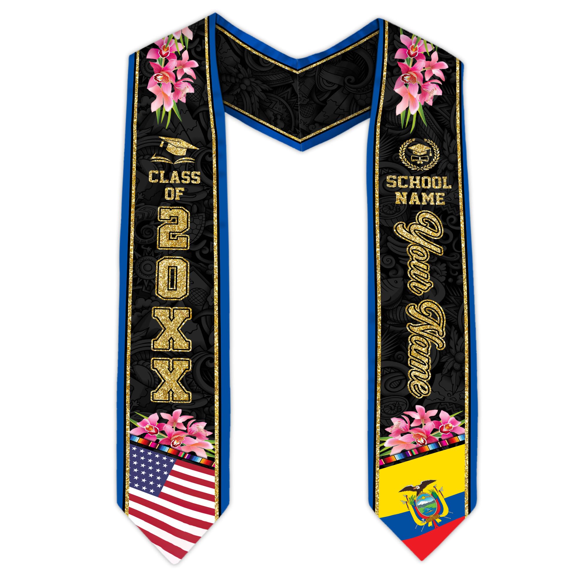 Pretyprints Ecuador Graduation Stole, Ecuadorians American Flag Graduation Sash 2025, Ecuadorians Graduation Sash