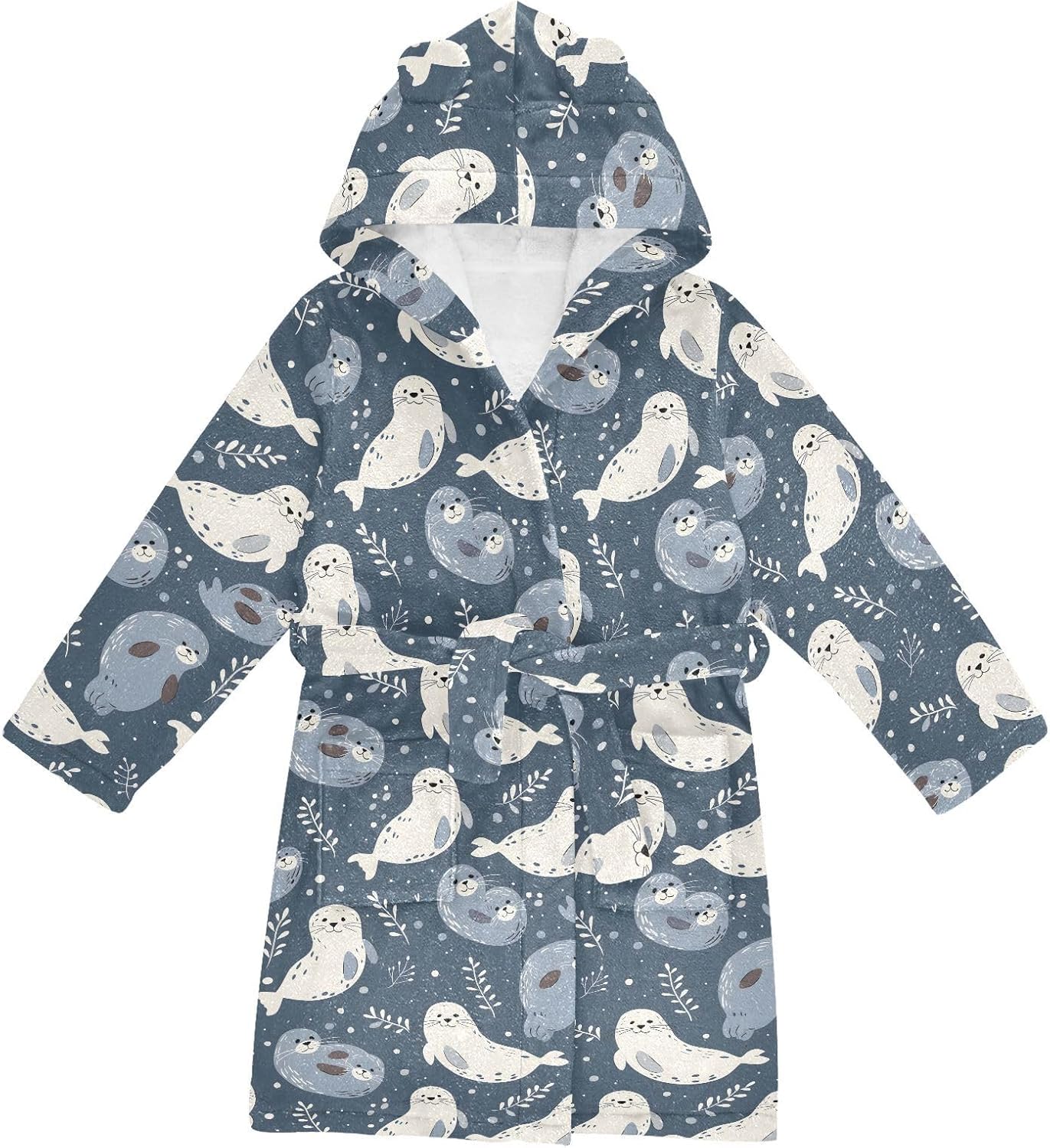 senya Seal and Grass Toddler Hooded Bathrobe Kids Soft Plush Bath Towel Robes for Boys Girls 2-12 Years