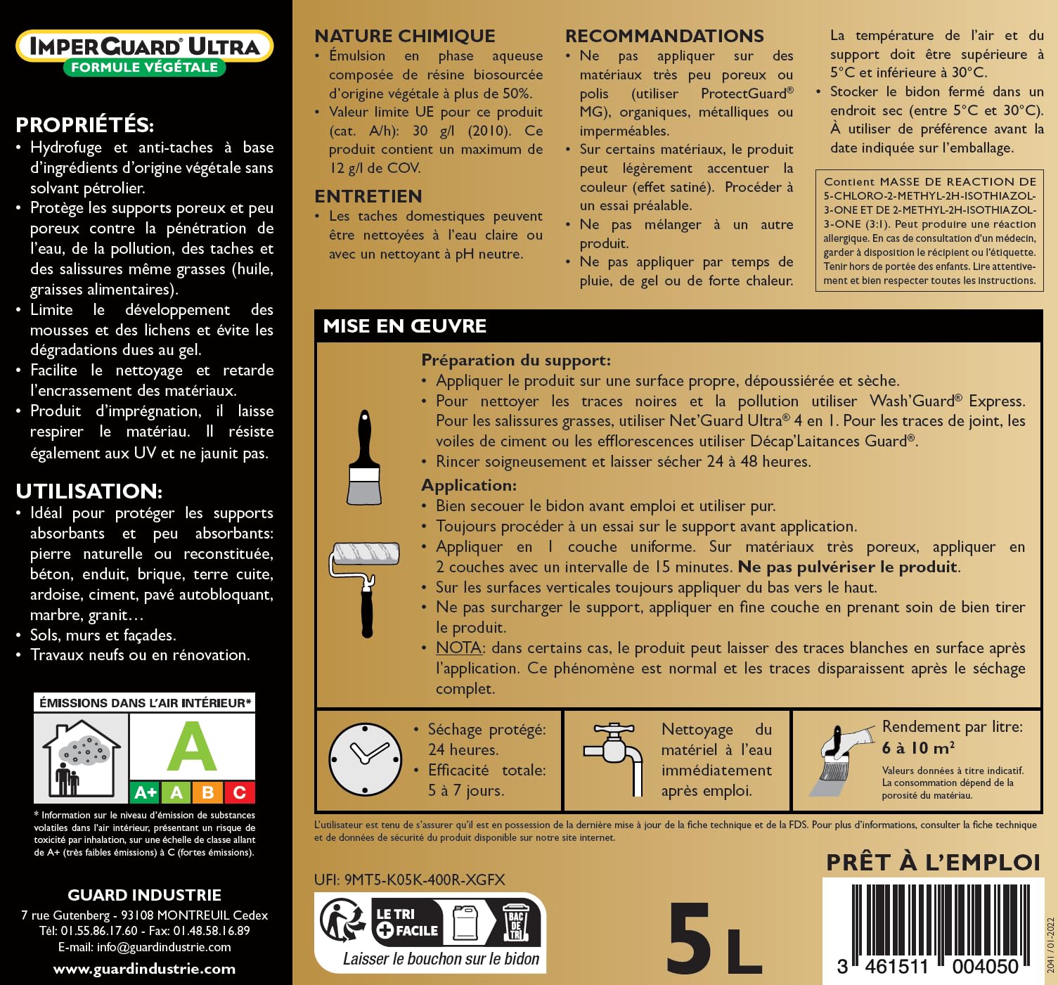 ImperGuard Ultra Fórmula Vegetal - Impermeabilizante Súper Antimanchas Biobase Incoloro, Hidrofugante - Todas Las Piedras - Hormigón, Travertino, Ladrillo, Granito, Mármol... - Antideslizante -5-50m2