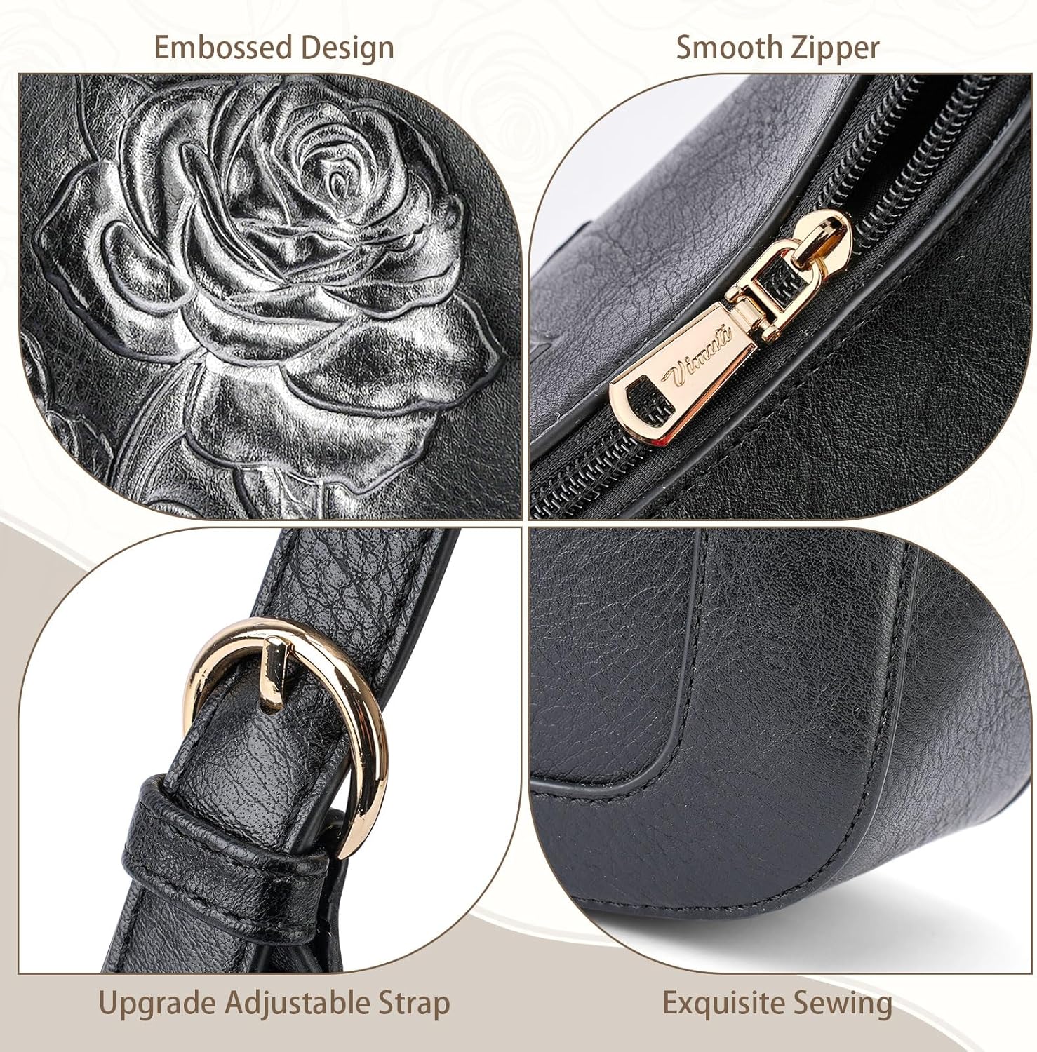 Shoulder Bag for Women, Vegan Leather Hobo Purse Trendy Small Handbag Top Handle Embossed Underarm Purse Daily Use | Adjustable strap, Smooth zipper - Image 5