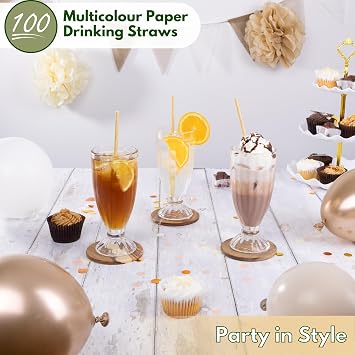 100 Paper Straws Kraft Brown Colour - Eco-Friendly Alternative to Plastic Straws 100% Biodegradable and Compostable - Perfect for Drinking, Cocktails, and Parties