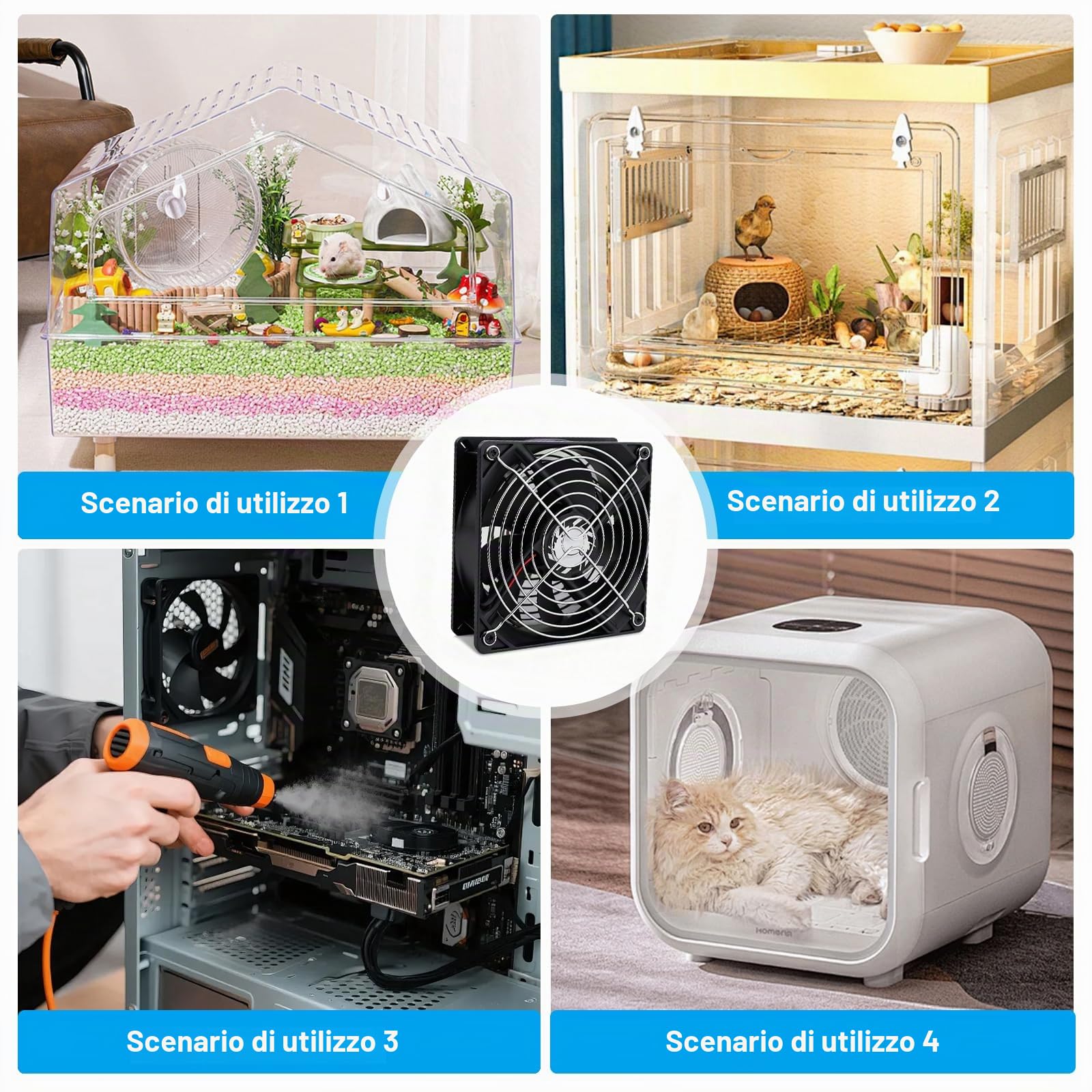 120 mm Ventola per alloggiamento PC, 3 pezzi Ventilatore PC con controllo della velocità, ultra silenzioso, doppio cuscinetto a sfere, AC 220 V 3000 giri/min, Ventole per PC Laptop, Router