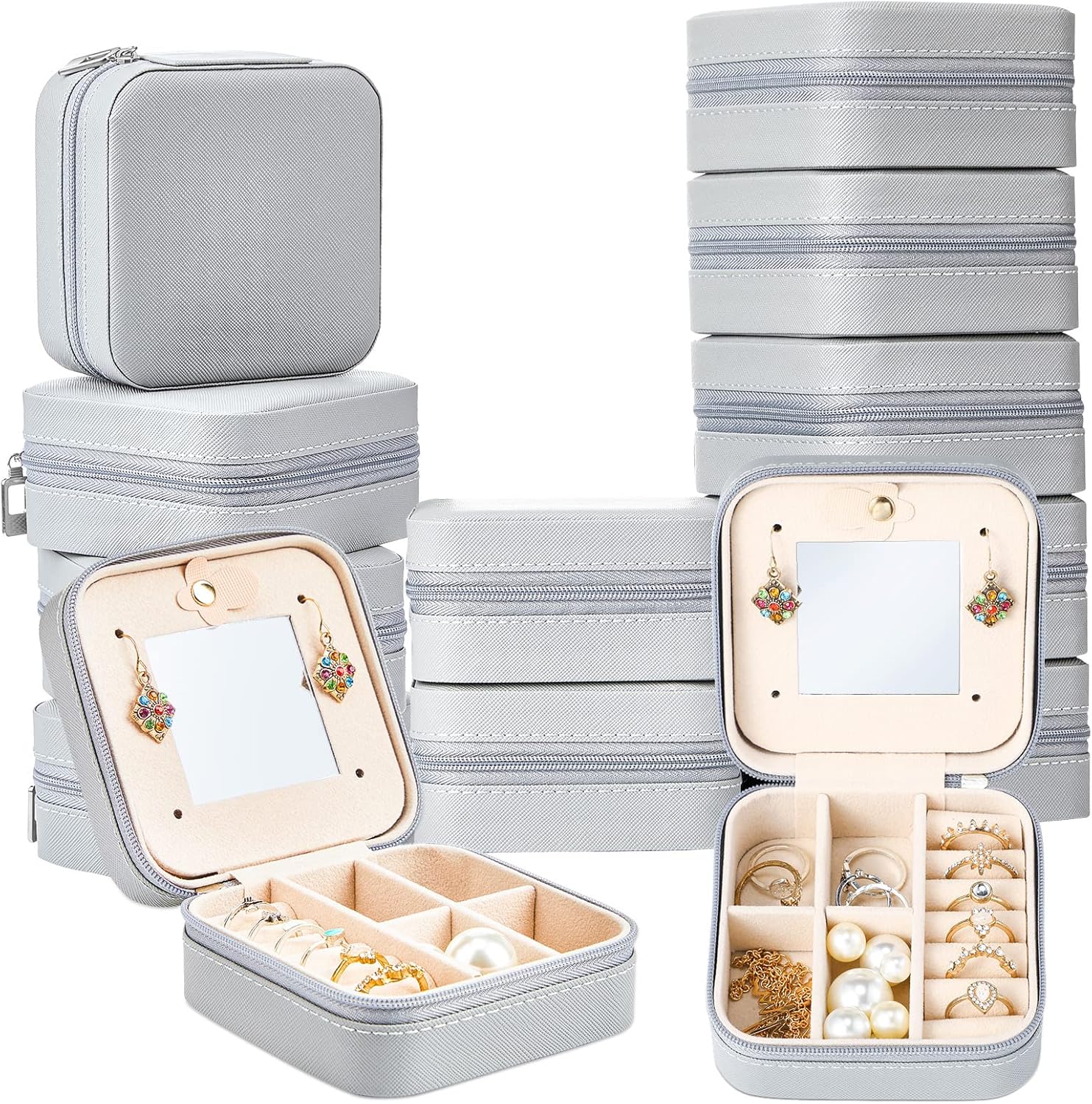 10 Pcs Travel Jewelry Case Bridesmaid Gift Boxes Jewelry Travel Organizer With Mirror Small Jewelry Box Mini Storage Organizer Box for Women Girls Earrings Rings Necklaces