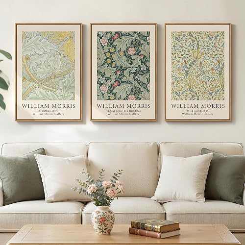 Framed Sage Green William Morris Floral Wall Art for Living