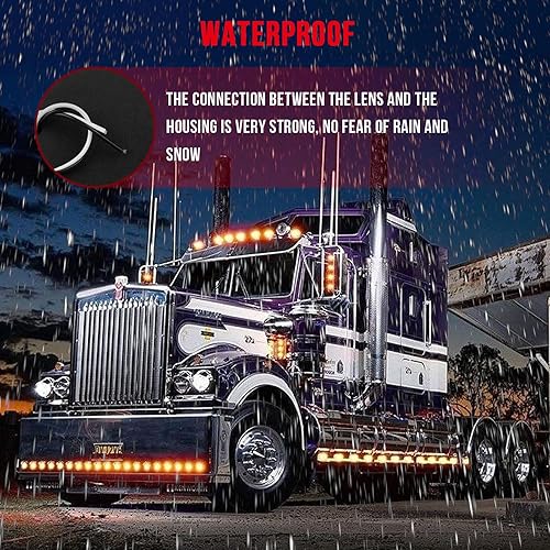 Miniatura 6 de cciyu 5 luces marcadoras de cabina de torpedo ámbar, cromadas, 17 luces LED para techo de camión, luces de circulación de alta resistencia,