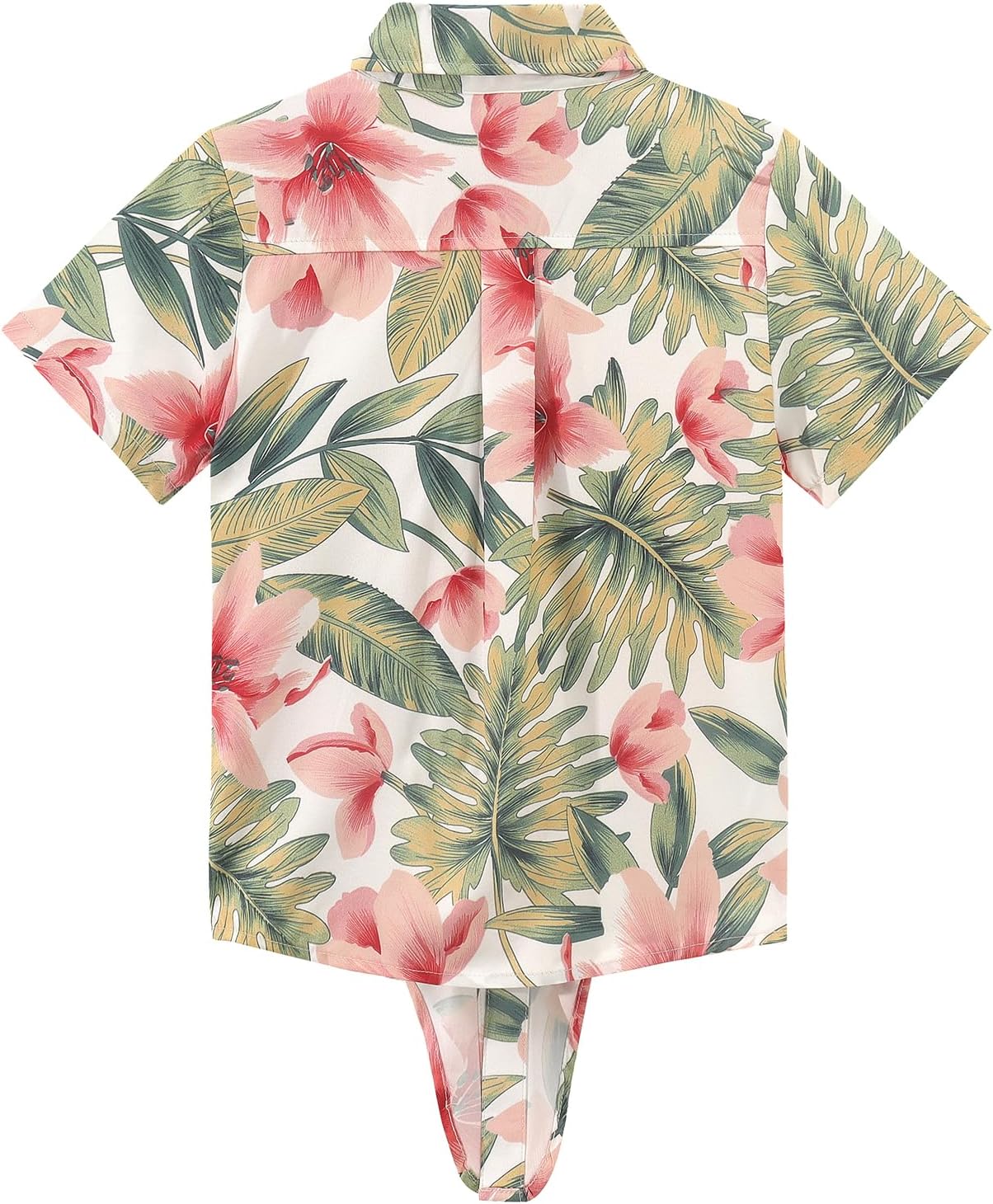 Noomelfish Girls Tie Front Hawaiian Shirt Summer Floral Tropic Short Sleeve Button Down Tops (5-12 Years) - Image 4