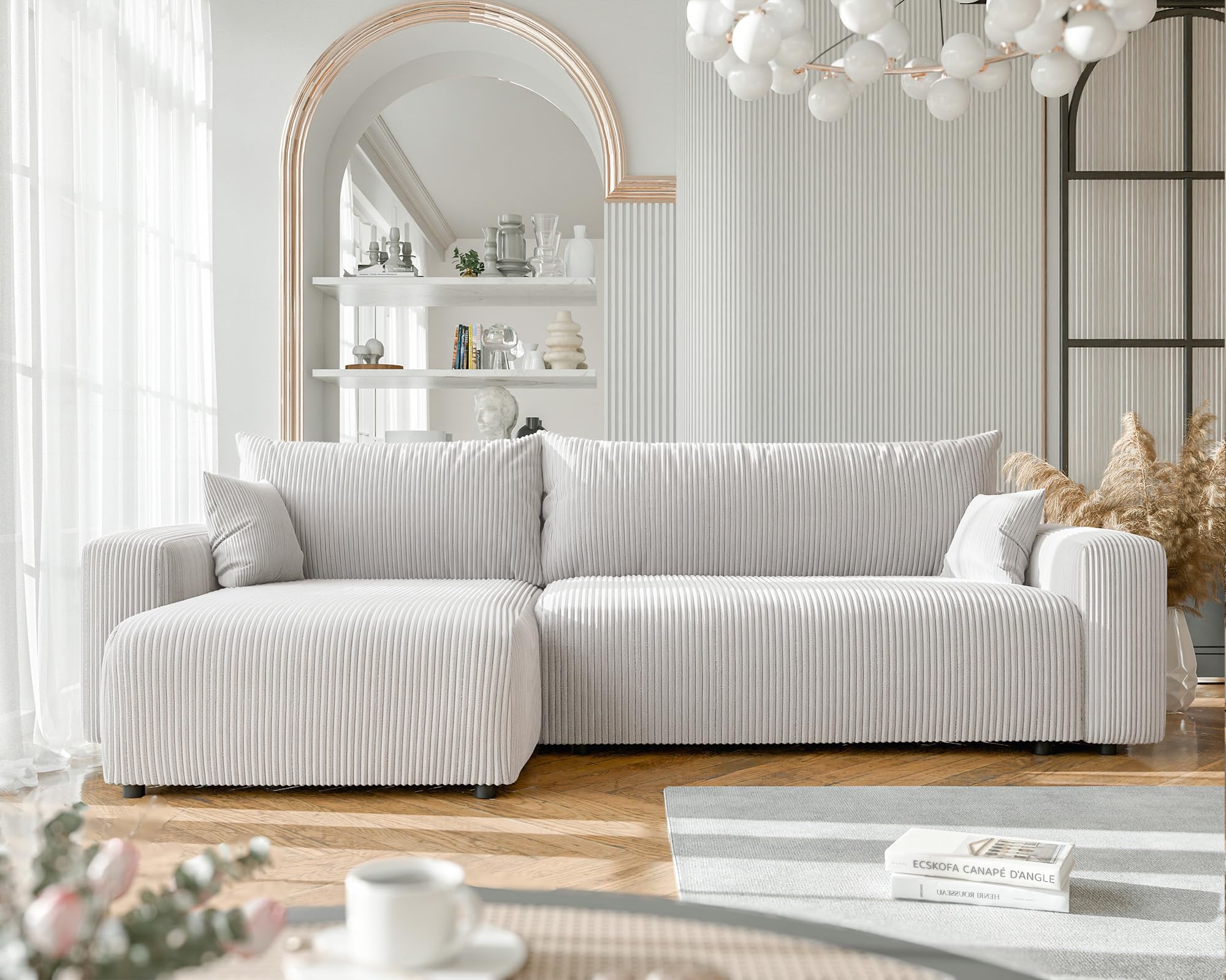 Ecksofa XL mit Schlaffunktion und Bettkasten 278 x 145 cm Beige