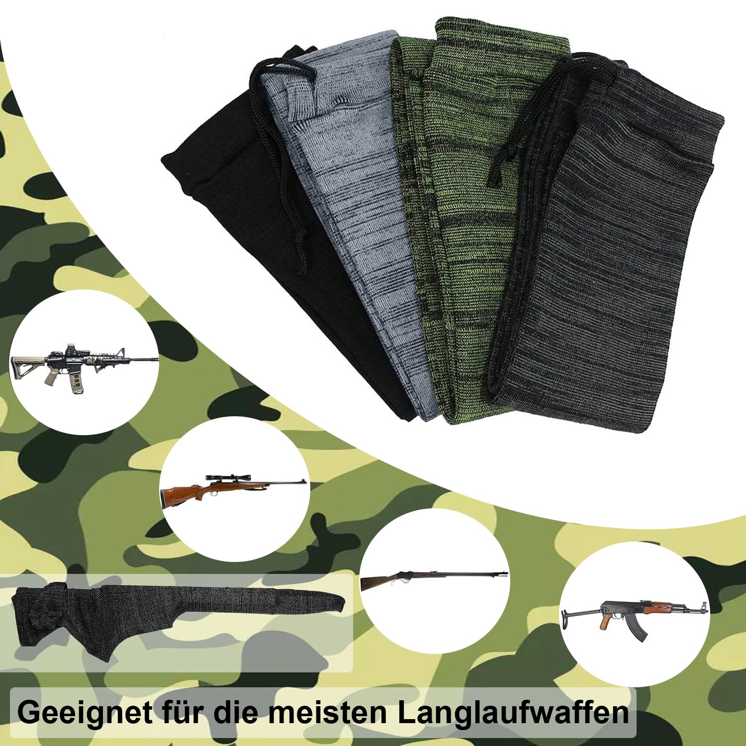 4 Stück extra Dicke Waffensocken für Gewehre und Schrotflinten, 140 cm lang, silikonbeschichtet