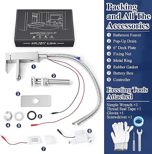 Miniatura 4 de Herogo Grifos de baño sin contacto de acero inoxidable de níquel cepillado con sensor de movimiento automático grifo de baño RV Bar fregadero grifo