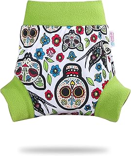 Shorty en PUL Petit Lulu | Culotte de Protection | Pull Up Couche | Taille S | Réutilisable & Lavable | Étanche | Couches Lavables | Fabriqué en Europe (Mexican Skulls (on white))