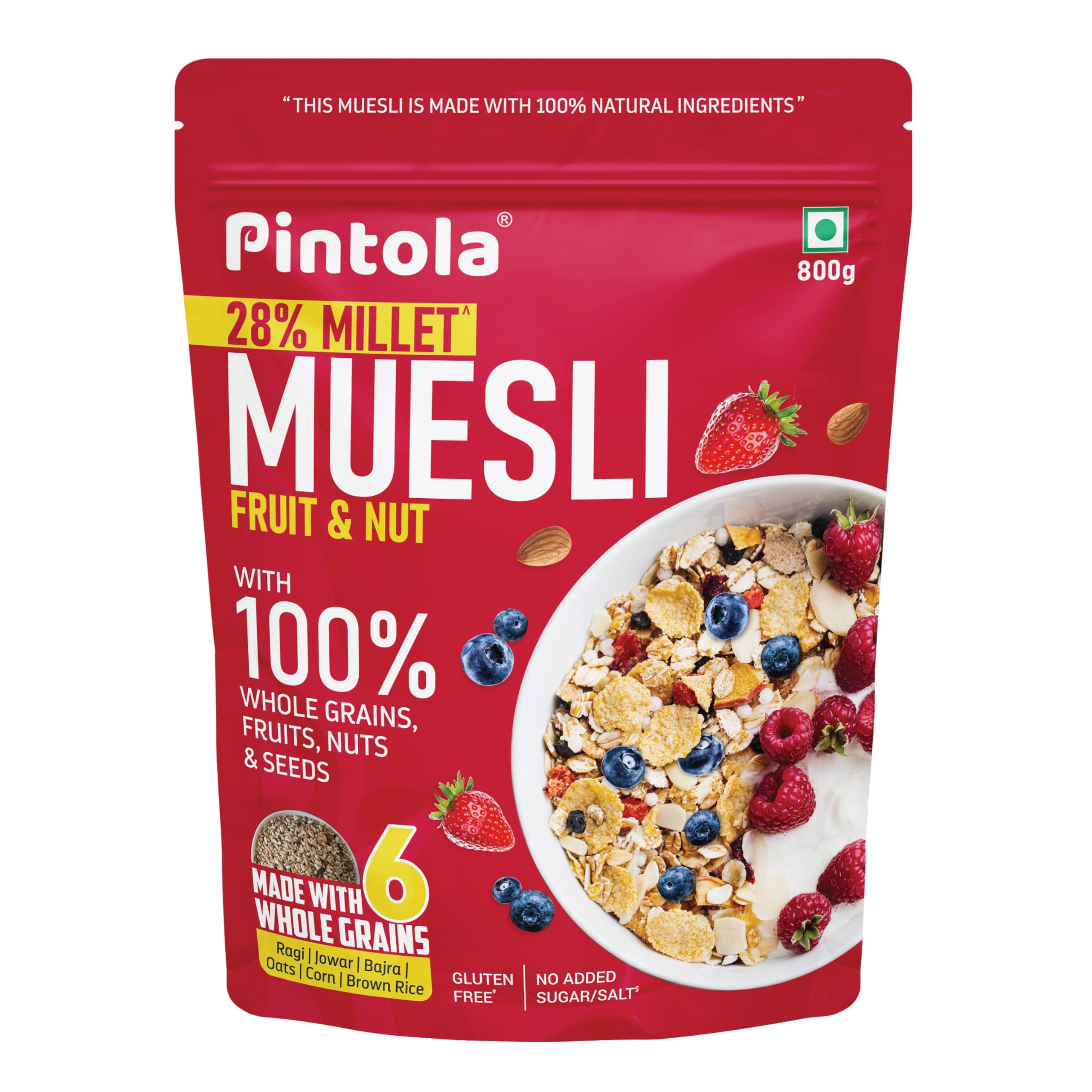 Pintola Fruit & Nut Muesli with 28% Millet & 68% Wholegrains (800g), Healthy-Fruity Breakfast cereal with 6 nuts, dried fruits & Dates, No Preservatives, No added sugar|Rich in Dietary Fibre & Protein (B0C8ZGKY32) Amazon Price History, Amazon Price Tracker