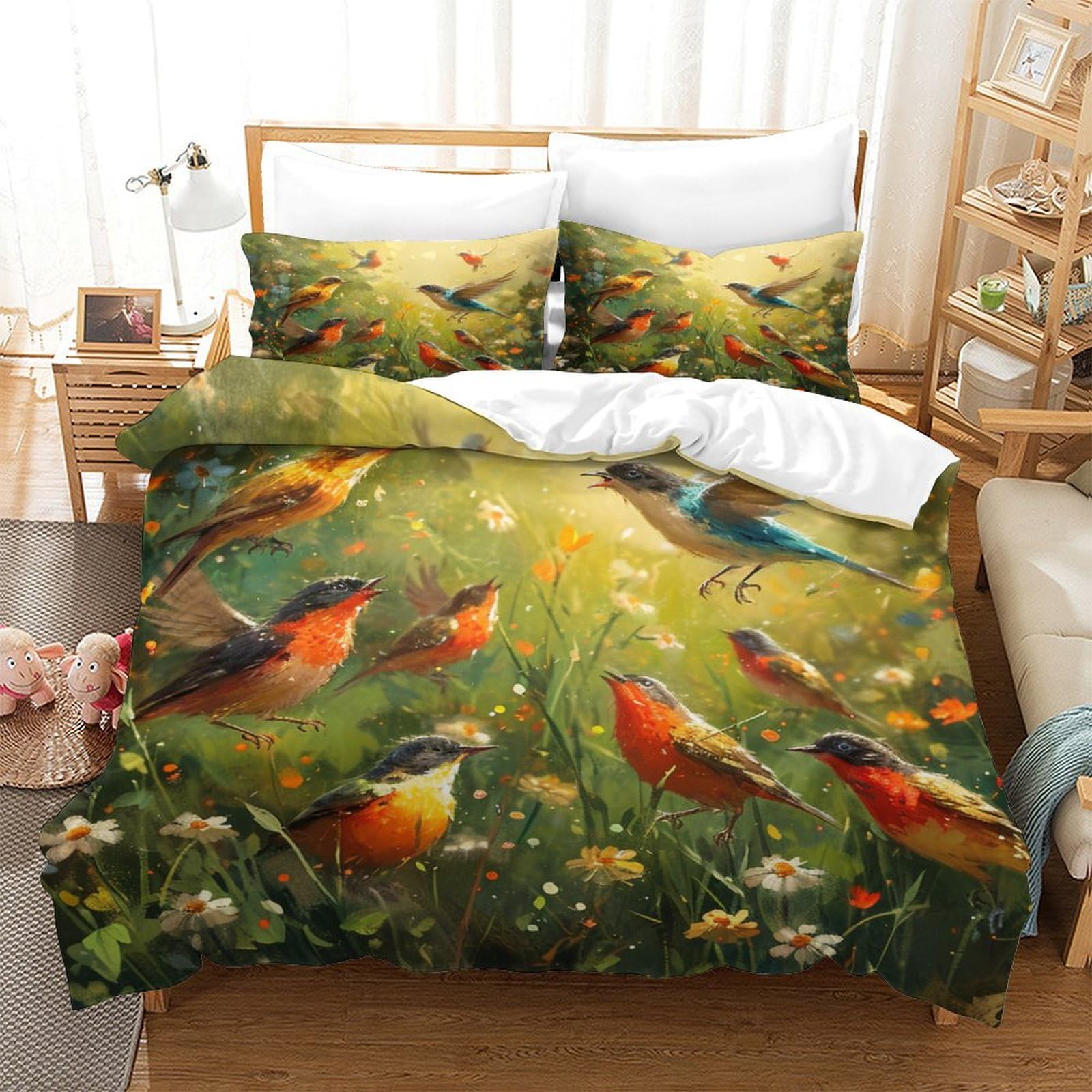 OPANZYYDE Robin Duvet Cover Set 3 PCS Hotel Quality Quilt Cover Bedding Bed Covers with Pillowcases with Zipper Closure Ultra Soft Anti Allergic Microfiber Single（140x200cm）