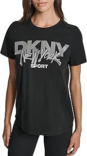 DKNY Womens Rhinestone Logo Graffiti Short Sleeve T-Shirt