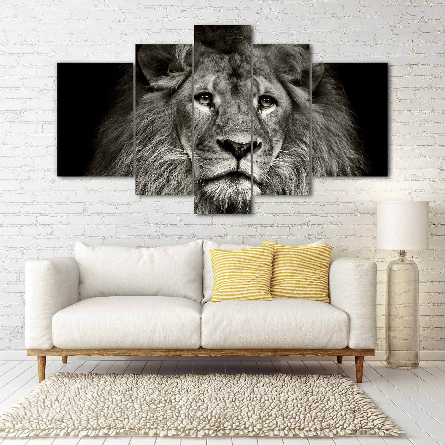 Tableau Décoratif Sur Verre Trempé 100x50 Cm - Lion Noir Et Blanc Style Moderne Tulup