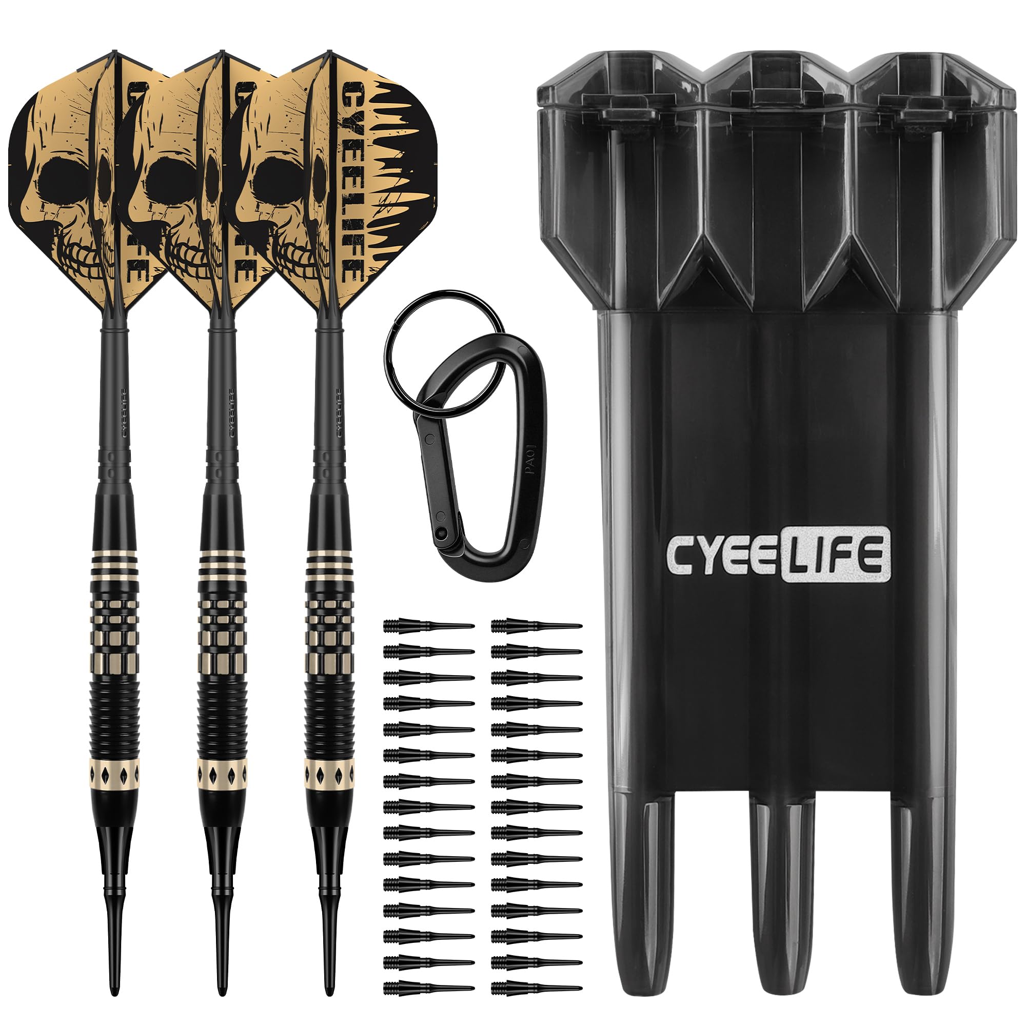 CyeeLife Fléchettes Soft-Darts 16g 3 pièces avec Pointe Plastique, Flights et Tiges, Sac de Transport