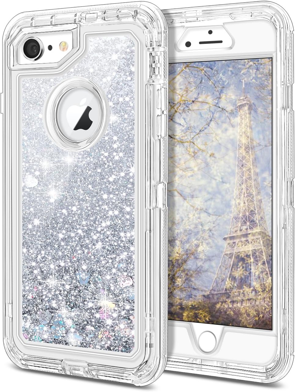 JAKPAK iPhone 6 Case, iPhone 6S Case Shockproof Glitter Flowing Liquid Bling Sparkle Cover for Girl Woman Heavy Duty Full Body Protective Shell for iPhone 6S iPhone 6 4.7 inches Silver