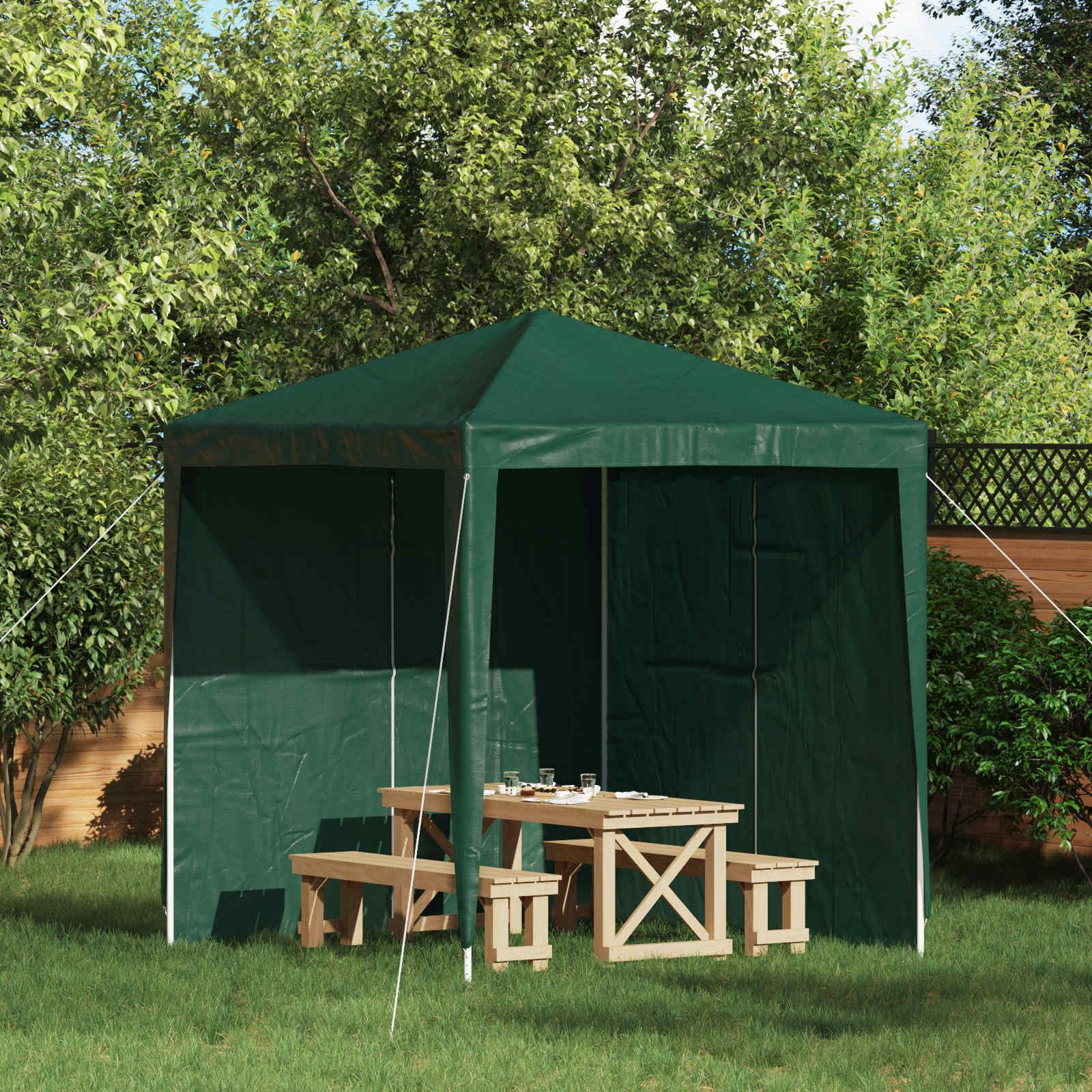 Teravane Party Zelt Seitenteil 2 Stück Grün 200 x 195 cm aus wasserfestem PE mit Stahlrahmen für Garten Terrasse Balkon Outdoor Sonnenschutz und 