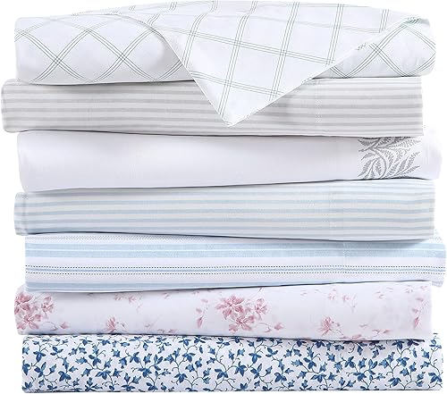 Miniatura 6 de Laura Ashley Home Juego de ropa de cama tamaño Queen de satén de algodón suave, 4 piezas, elegante, y transpirable para decoración del hogar, índigo