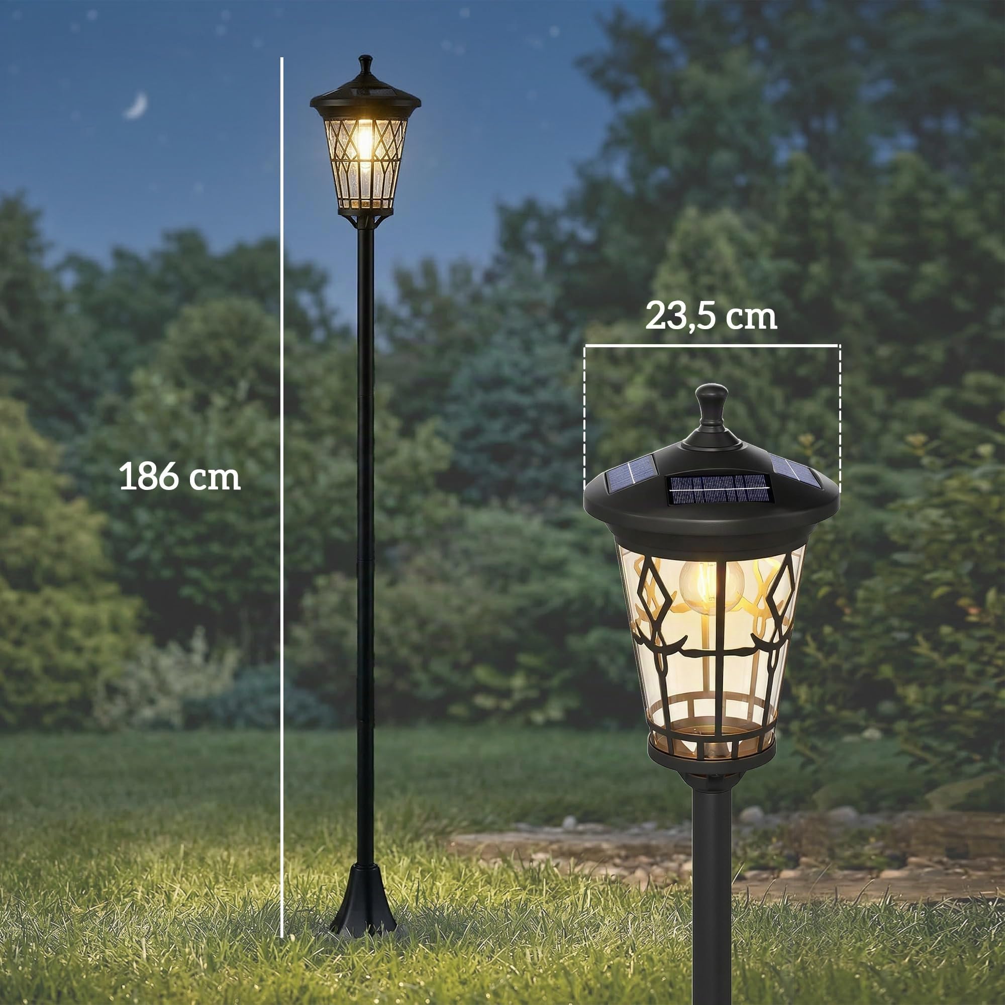 Outsunny Lampadaires Solaires Extérieurs Lot de 2 Réglables 1,86 m Noir