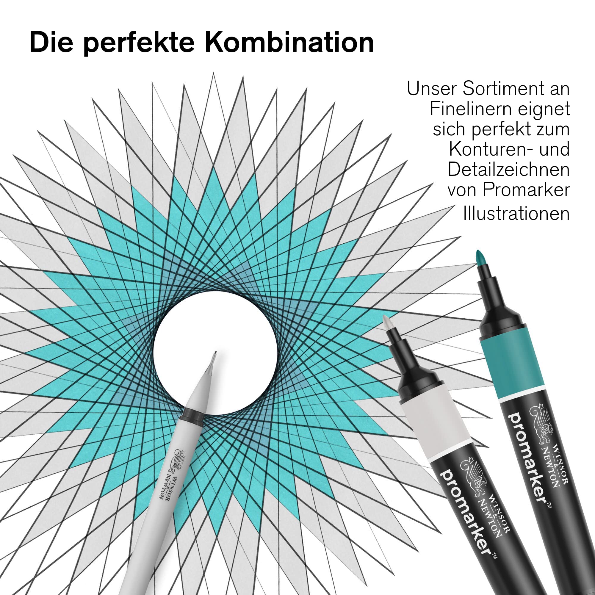Winsor & Newton 0290080 BrushMarker (für Zeichnungen, Kalligraphie, Design und Layouts, streifenfreies Zeichnen mit Keil- und Pinselspitze) 48 Farben Set