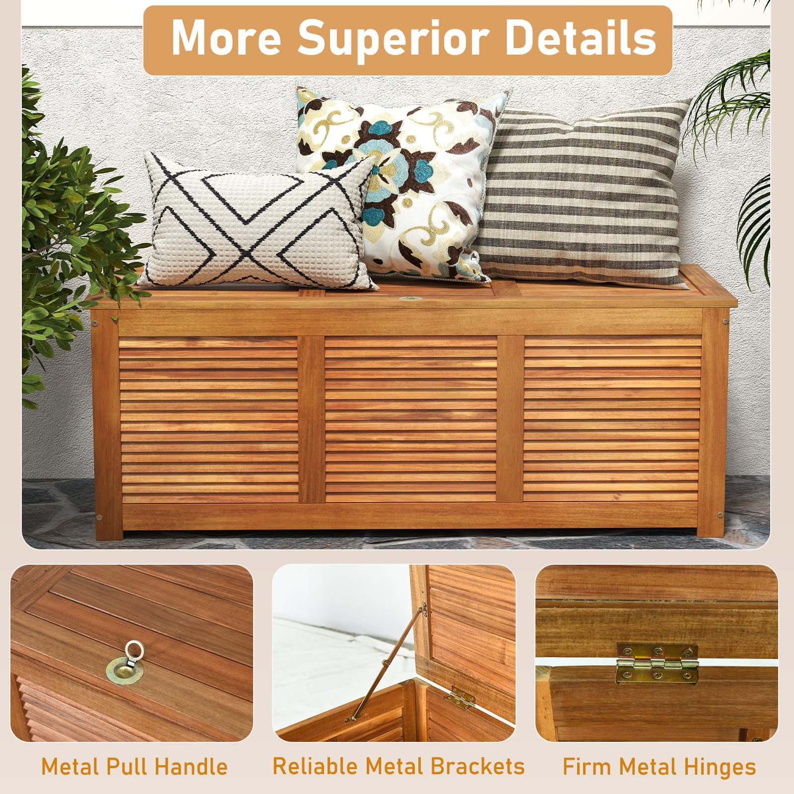 RELAX4LIFE Gartenbox, 178L Auflagenbox mit Sitzbank & Deckel, Aufbewahrungsbox mit Stauraum, Kissenbox outdoor aus Akazienholz, Gartentruhe Auflagentruhe Holztruhe für Garten, Balkon, Terrasse, Natur
