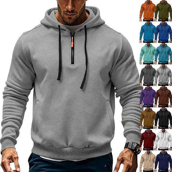 Men's Quarter Zip Pullover Hoodies Big and Tall Fleece Hooded Sweatshirt Fall Lightweight Streetwear with Pockets Men's Hoodies Loose Fit 1/4 Zip Pullover Sweatshirts Fall Fashion Casual Outerwear
