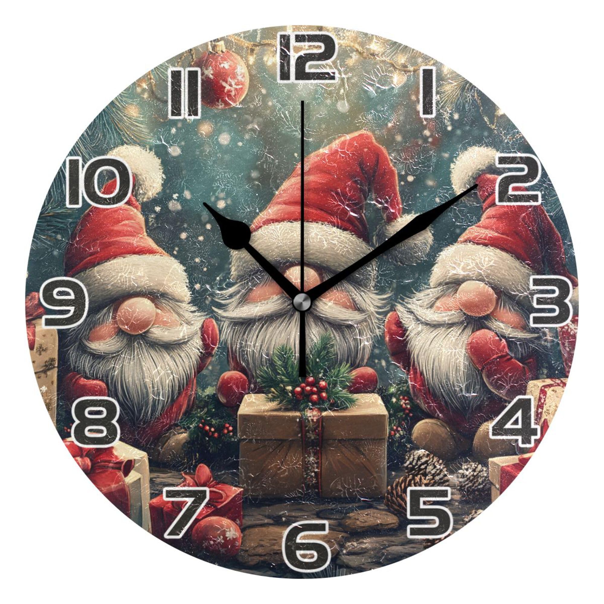 Horloge murale moderne Trois Gnomes de Noël 25cm silencieuse pour déco de chambre d'enfant