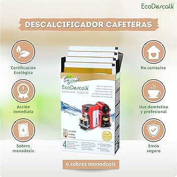 EcoDescalk Descalcificador Ecológico 4 Sobres Monodosis. Limpiador para Cafeteras 100% Natural. Descalcificador en Polvo para Máquinas de Café de Todas las Marcas. 4 Descalcificaciones.1