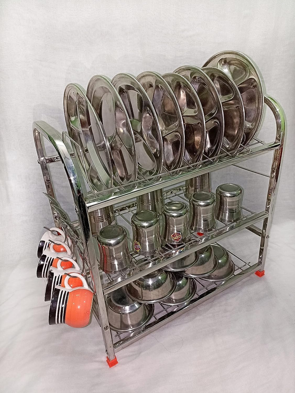Q13® Stainless Steel Dish Rack for Kitchen Wall Mounted stend | Utensil Holder Drying Stand for Kitchen Modular Kitchen Rack Bartan Stand (Size 18×18 inch)