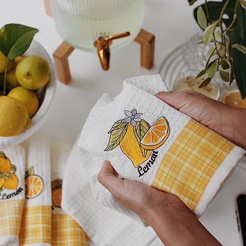 Miniatura 4 de Limones bordados toallas de cocina de algodón (juego de 4), 24 x 16 pulgadas