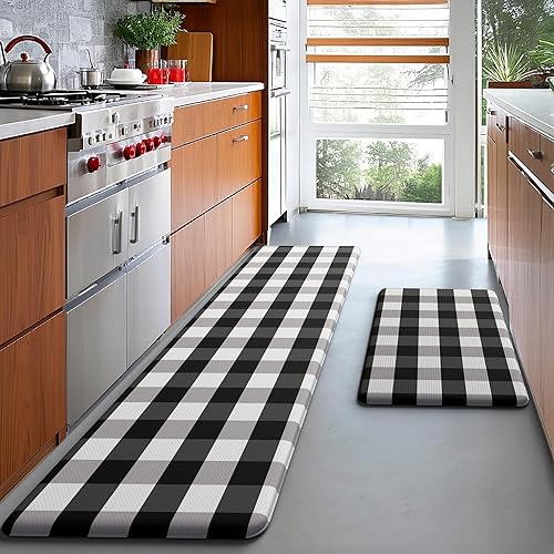 Miniatura 49 de MAYHMYO Tapetes de cocina de 1/2 pulgada, color blanco y negro, tapetes de cocina de granja, antifatiga, acolchados para piso, antideslizantes