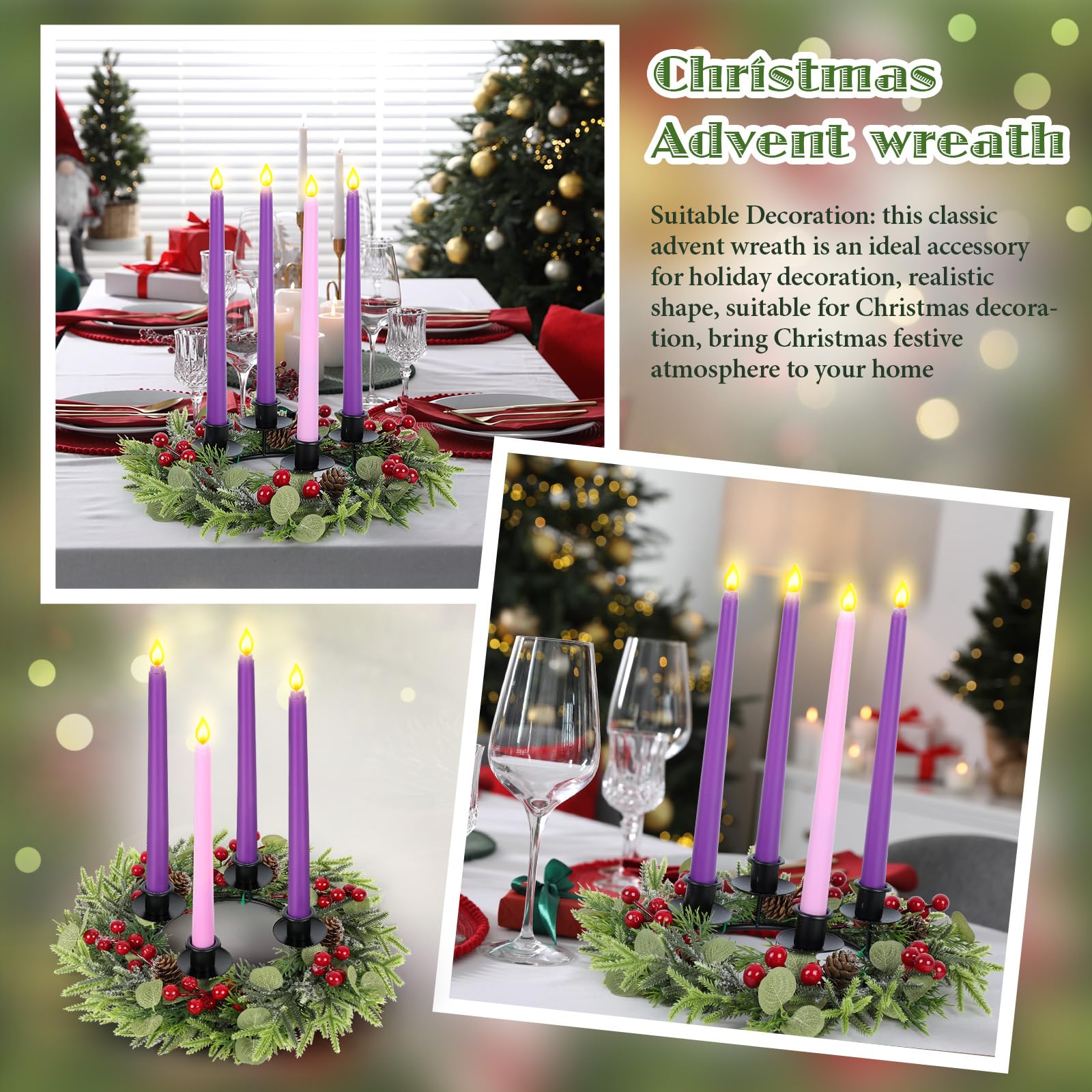 Lot de 5 couronnes de l'Avent de Noël avec bougeoirs, bougies de Noël pour maison, cheminée, église, centre de table, maison, école, cheminée de l'Avent