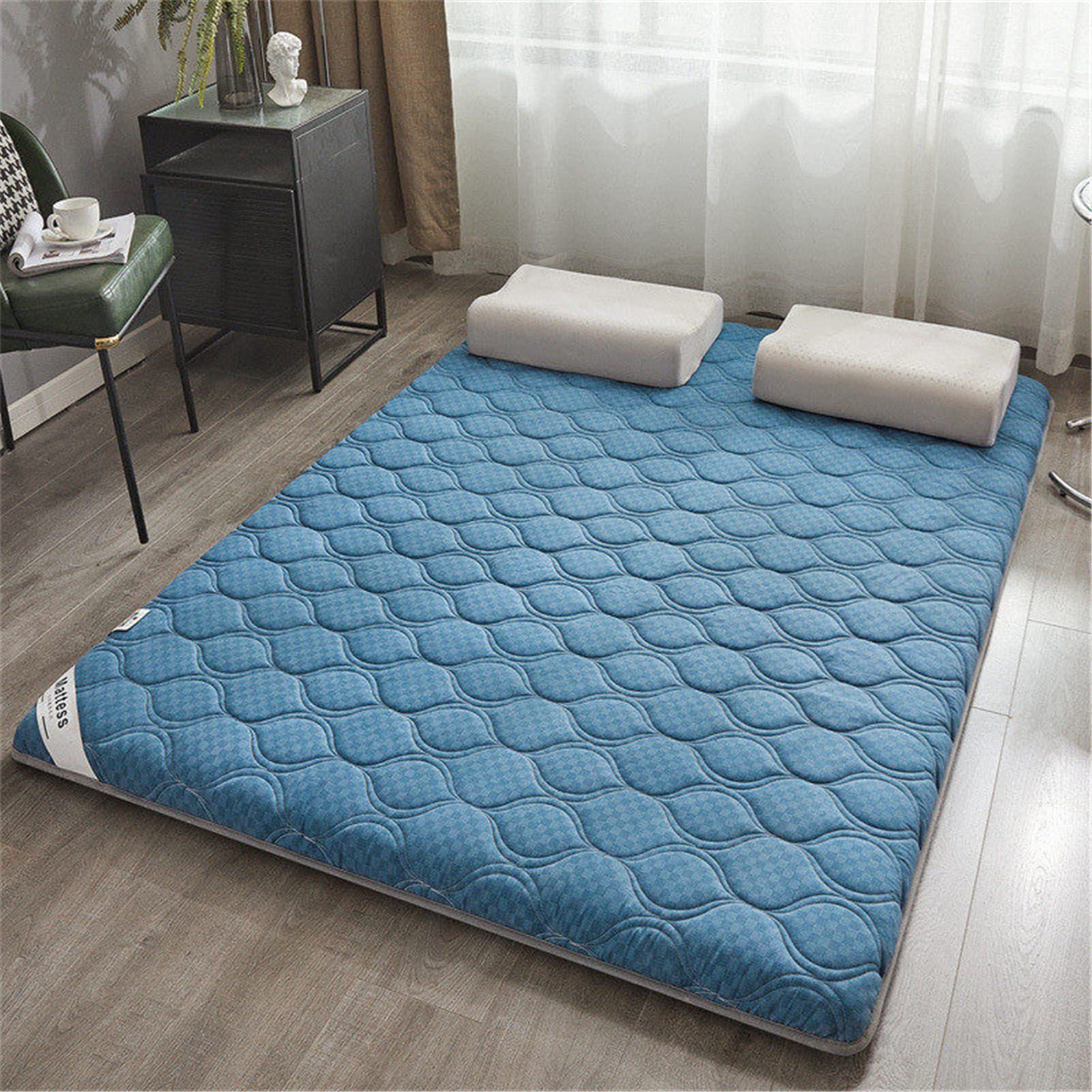 Generic Opvouwbare Japanse Futon Matras Single Student Slaapzaal Hotel Bed Topper Dik Tatami Matras Slaapkussen Voor Gast, Kamperen En Reizen,Blauw,King/ 180 * 200cm