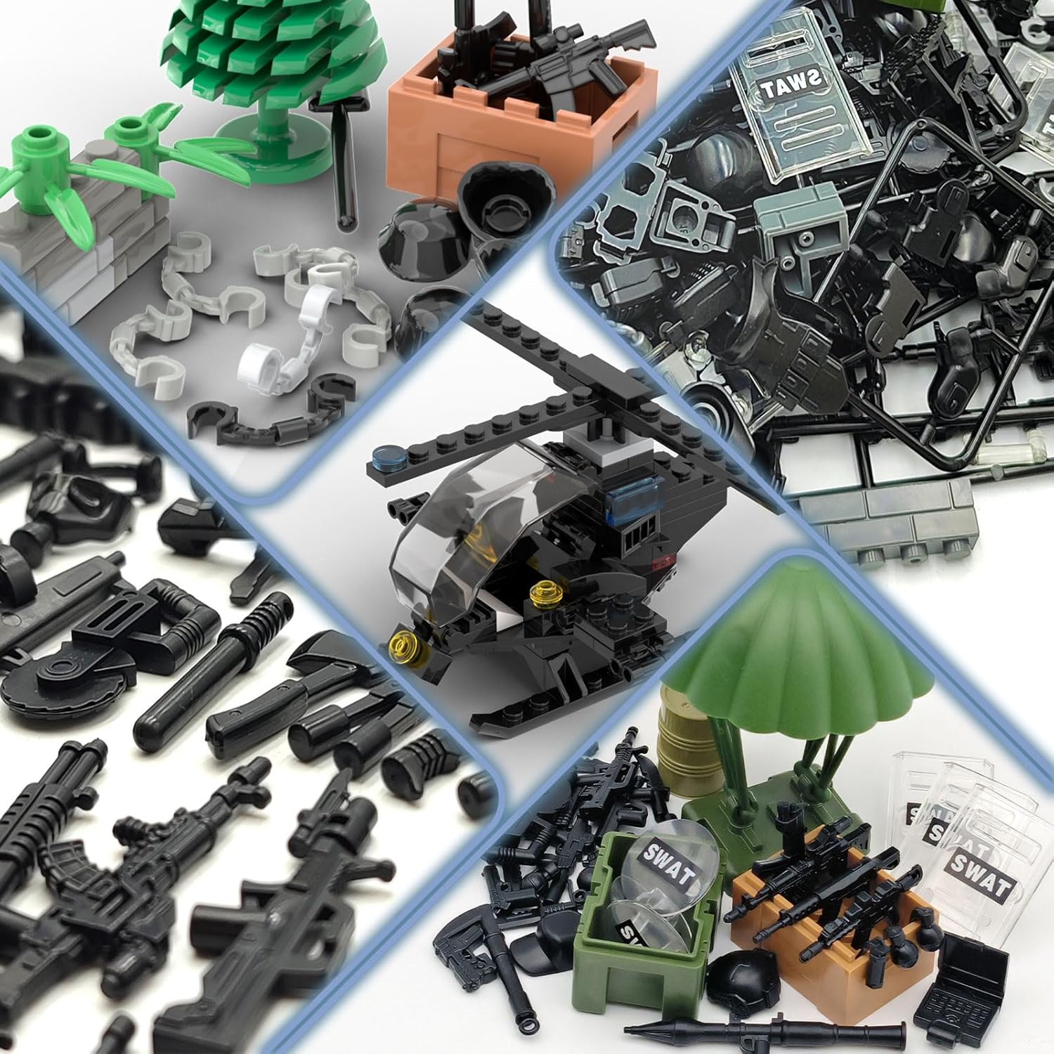 Military Weapon Gun Accessories Kits Toy for Swat Team Building Block Army Weapon Set Include Helicopter Helmets E.O.D Suit for Army Equipment Gear Sets Compatible with Major Mini Figure