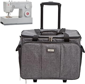 HOMEST Sewing Machine Carrying Case with Multiple Storage Pockets, Universal Tote Bag with Shoulder Strap Compatible with Most Standard Singer, Brother, Janome Grey, Sewing Machine Bag with Wheels