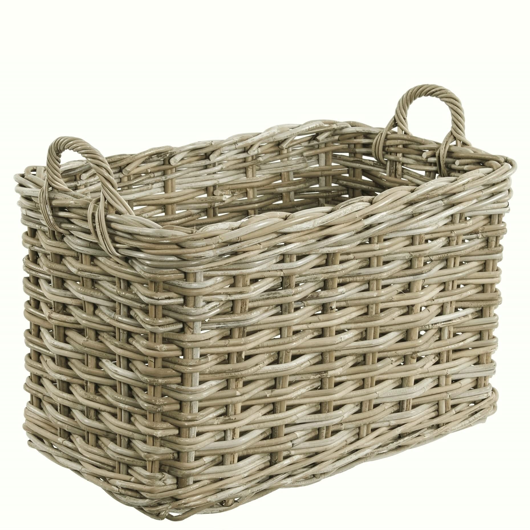 Bliss and Bloom Wicker Log Basket Grey & Buff Rattan Large, 75 cm x W 50cm x H 55 cm