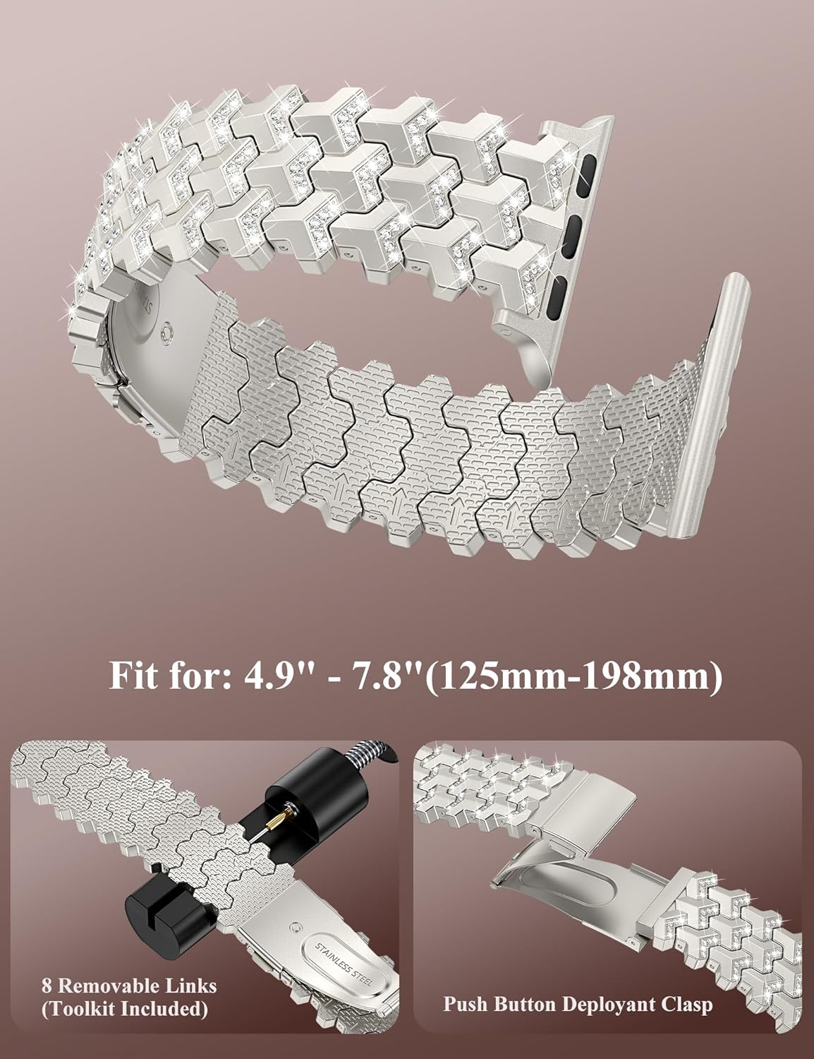Moolia Luxury Bling Diamond Band Compatible with Apple Watch 42/41/40/38/46/45/44/49mm，Y-Shaped Metal Link with Crystals Women Replacement for iWatch Series 11 10 9 8 7 6 5 4 3 2 1 SE/Ultra(1/2/3)