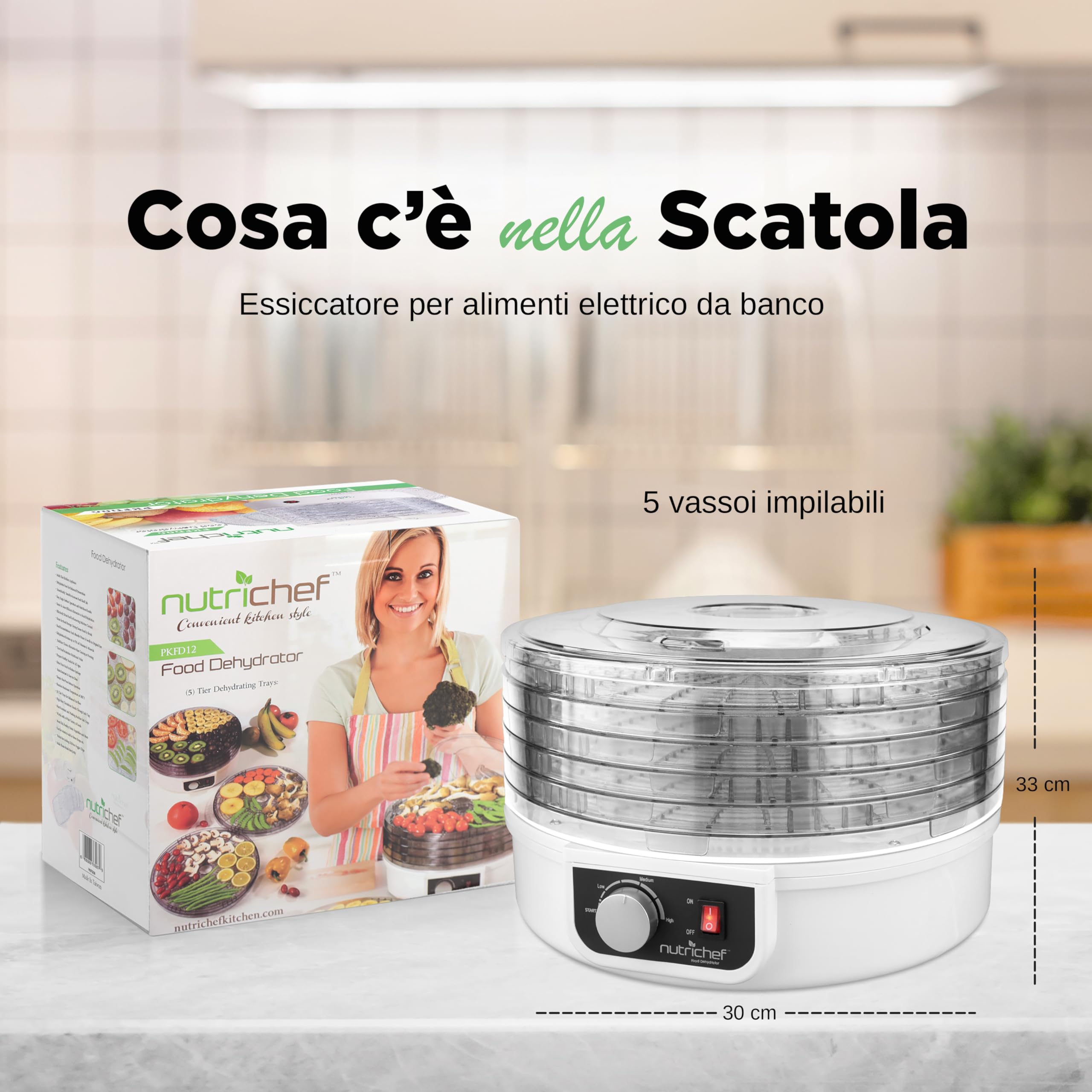 NutriChef Essiccatore Alimentare 5 Ripiani per Carne, Funghi, Frutta e Verdura con Circolazione Aria Calda, Facile da Pulire, Essiccatore Domestico Compatto