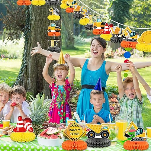 Miniatura 5 de Threan 9 piezas de centros de mesa de construcción para fiestas de panal de abejas para auto, camión, zona de centros de mesa 3D, decoraciones de