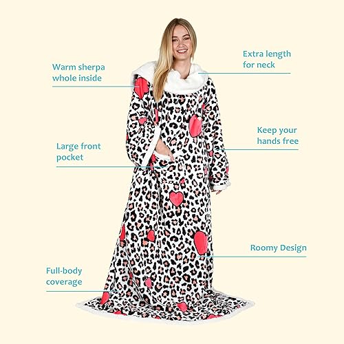 Miniatura 3 de Catalonia Manta de sherpa de leopardo con mangas y brazos, cómoda manta de TV con mangas, manta grande y cómoda para mujeres y hombres, regalo para