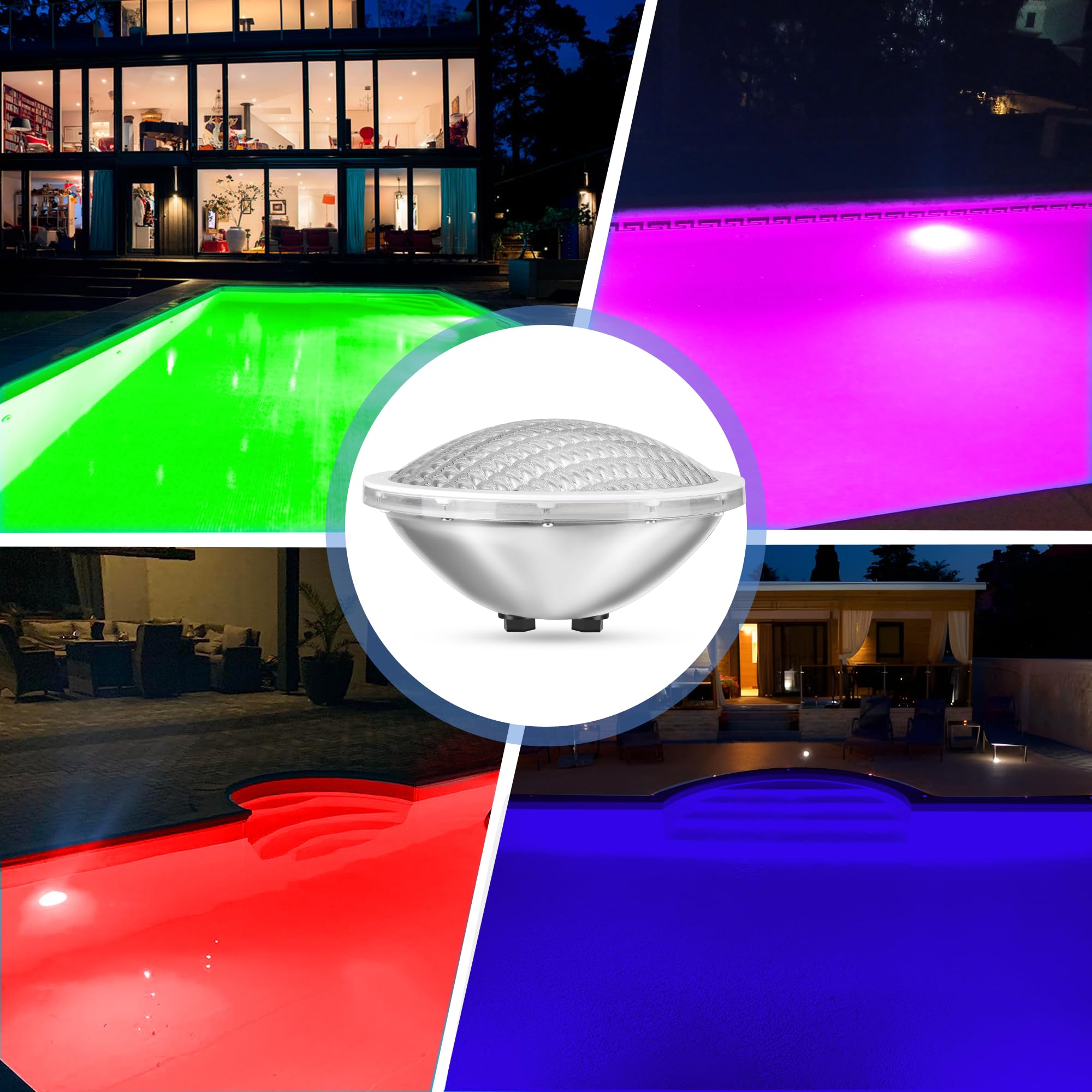 PAR56 LED Poolbeleuchtung, 30W Unterwasserscheinwerfer RGB Dimmbar Farbwechsel 1200lm, 12V AC Edelstahl 316 Poollampen mit Fernbedienung, 2/4/6H Timer, für Fertig und Betonbecken, 2er-Pack