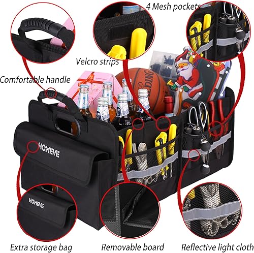 Miniatura 3 de Homeve - Organizador de maletero para automóvil, caja de almacenamiento plegable, 3 compartimentos, múltiples bolsillos, tiras antideslizantes,