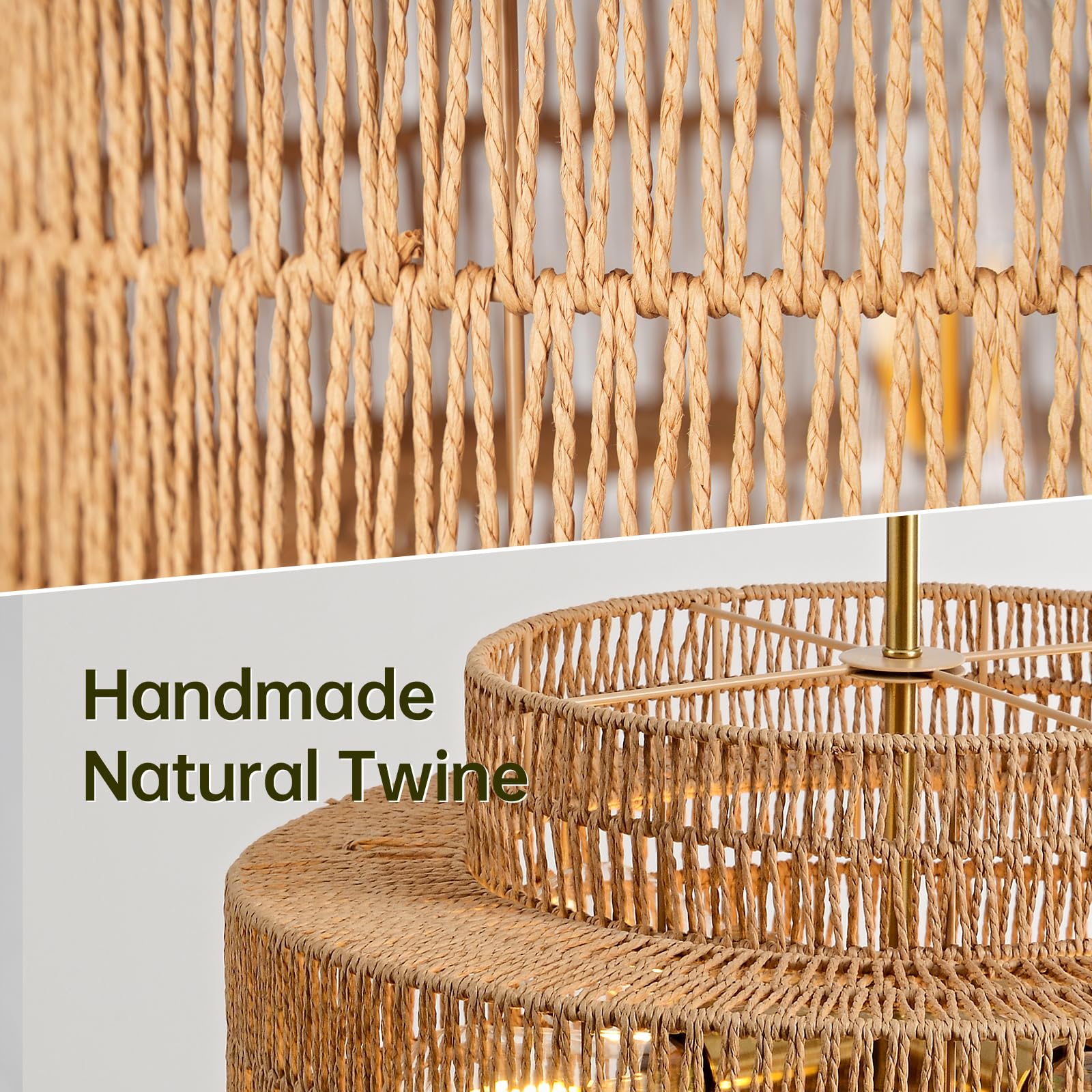 InterMaka 4-Light Boho Rattan Chandelier Light Fixture, 17.7” Hand Woven Rustic — product photo
