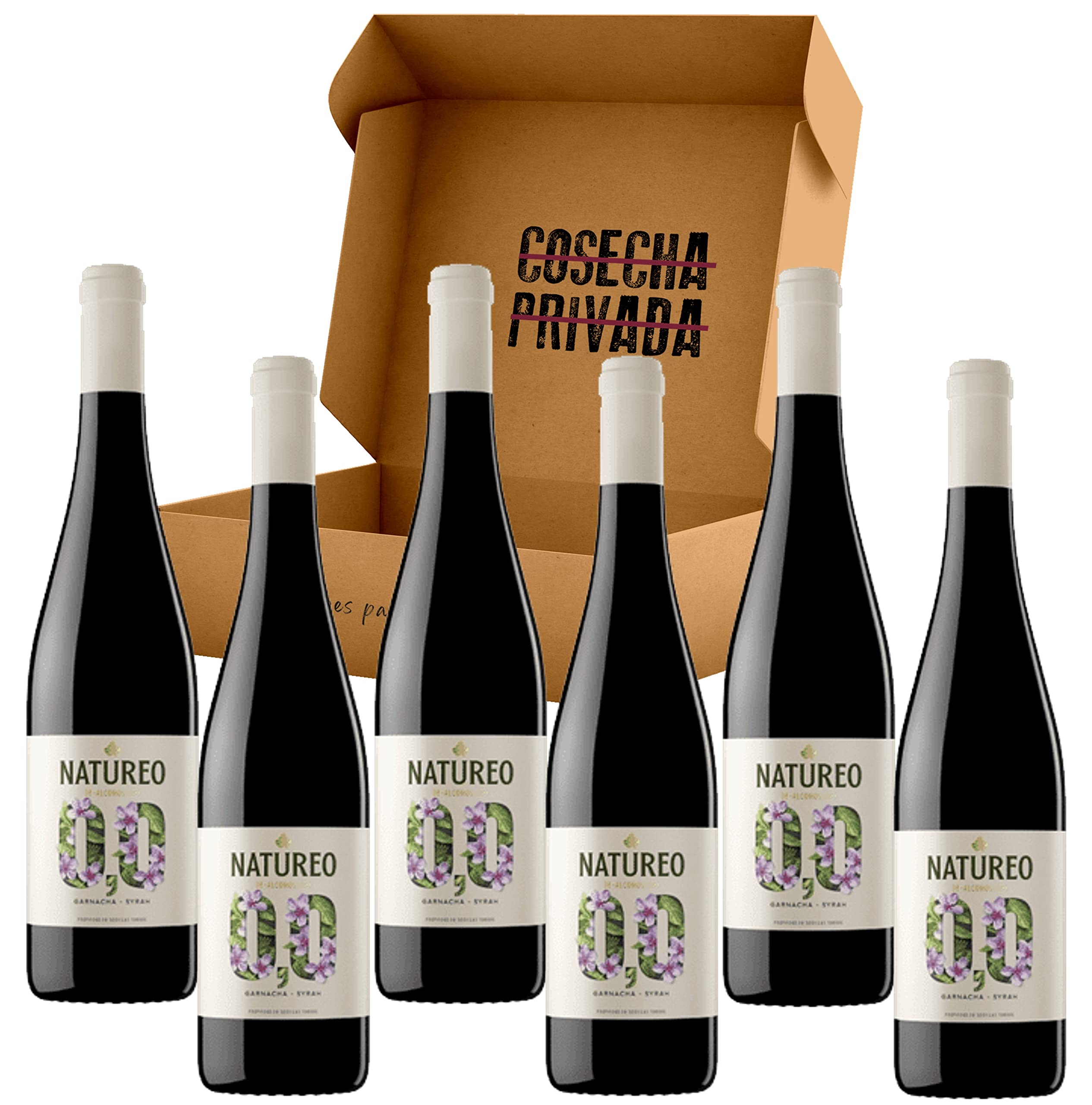 Natureo Vino Sin Alcohol - Envío Gratis 24 H - 6 Botellas - Vino Tinto - Vino Desalcoholizado -Seleccionado y enviado por Cosecha Privada
