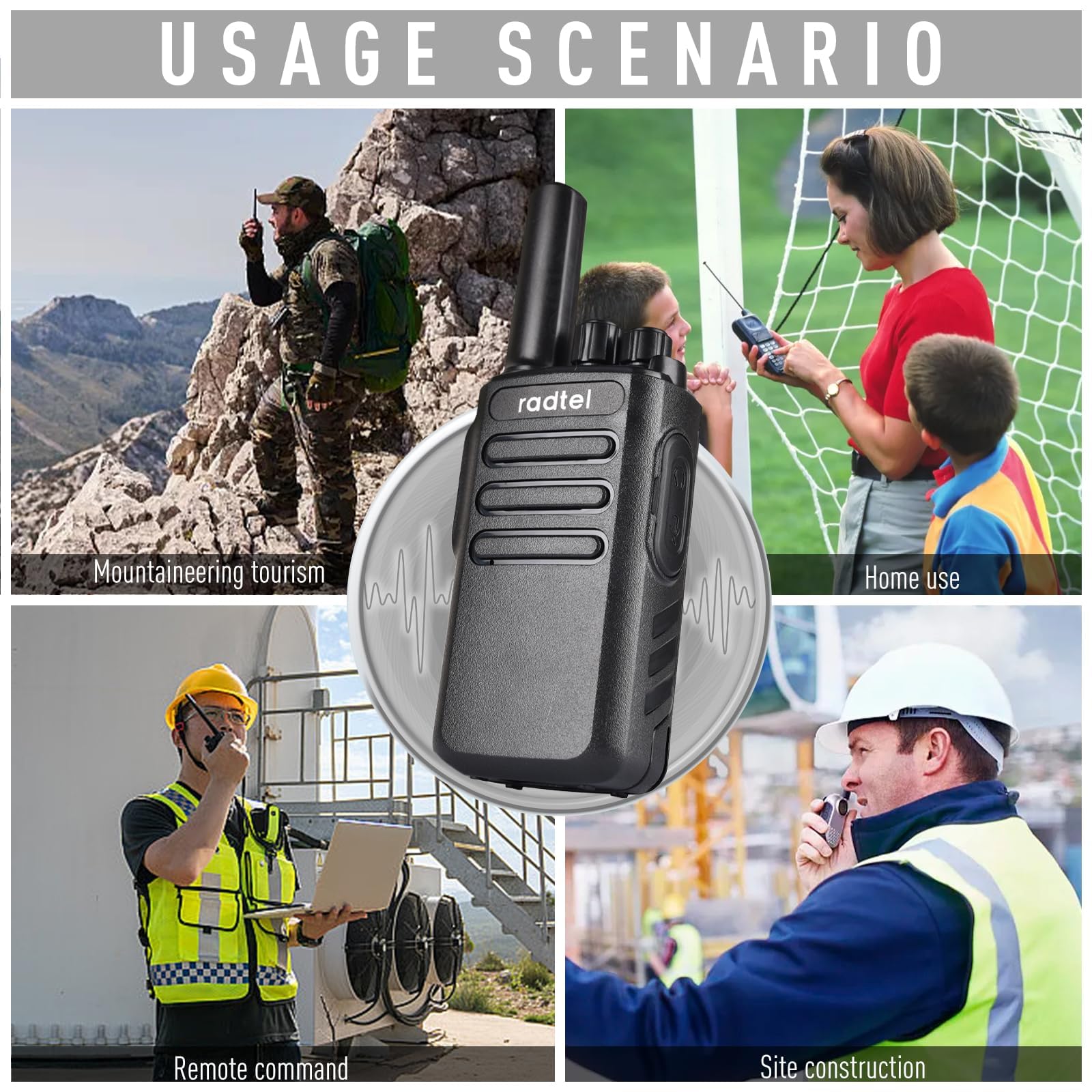 Radtel RT16 PMR446 Walkie Talkie Ricaricabile 16 Canali Radio Senza Licenza CTCSS DCS Walky Radio con Ricarica USB-C per Costruzione Ristorante Supermercato (2 Pack)