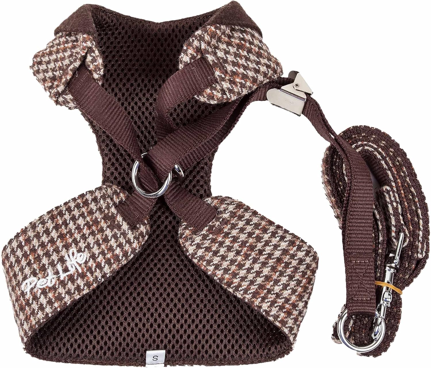 Pet Life ® Luxe 'Houndsome' Mesh Reversible and Breathable Adjustable Plaid Collared 2-in-1 Chest Dog Harness and Leash