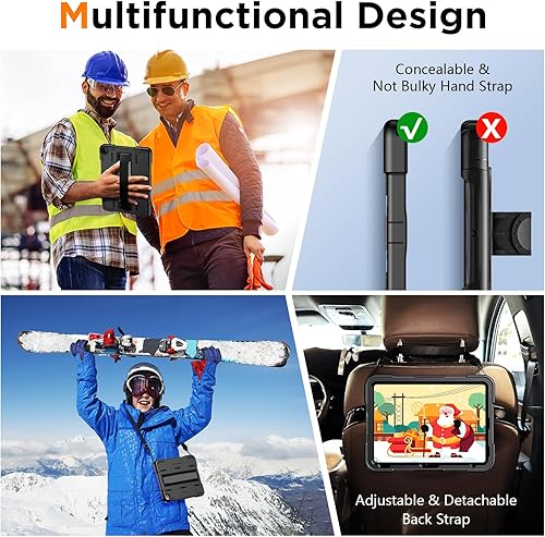 Miniatura 6 de Funda para iPad A16 de 10 generación, a prueba de caídas de grado militar, resistente al agua IP68, con protector de pantalla, soporte y correa de