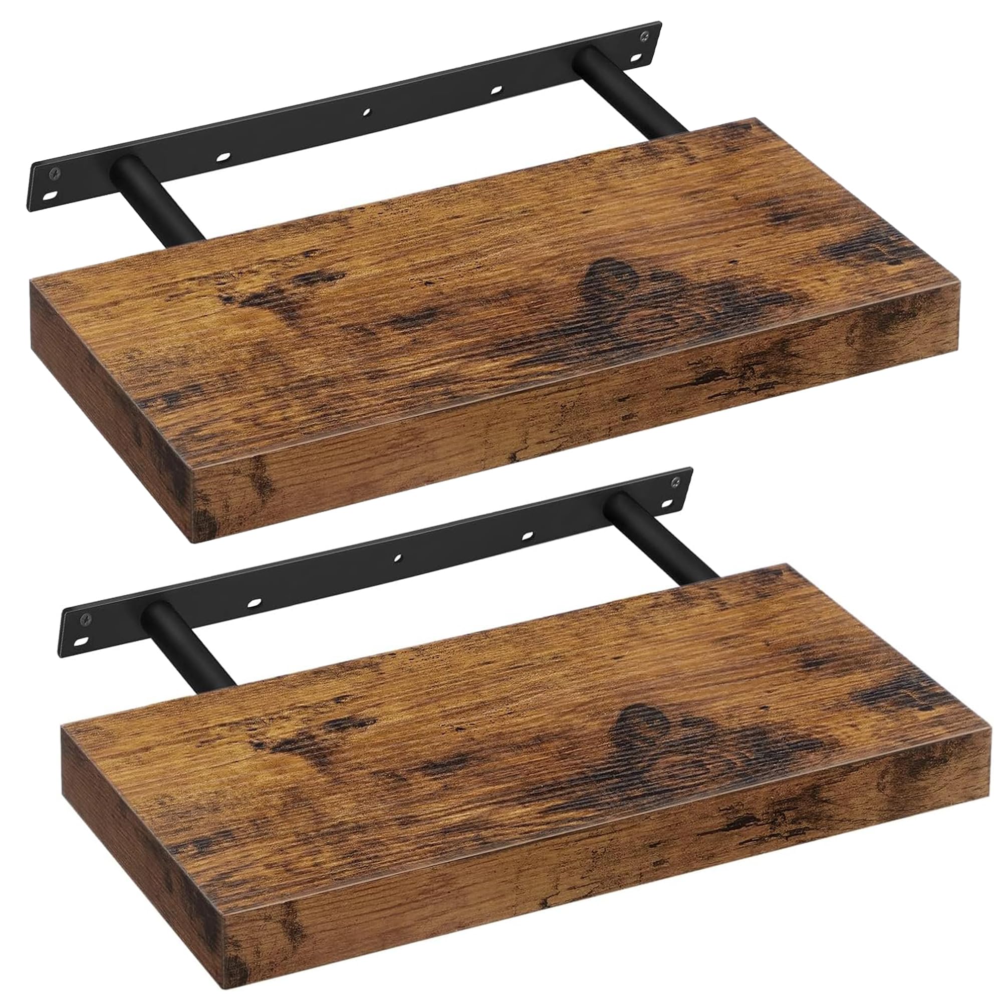 VASAGLE Wall Shelves Set of 2, Floating Shelves, Wall Mounted, 20 x 40 x 3.8 cm, for Picture Frames, Wall Decor, Living Room, Study, Kitchen, Rustic Brown LWS024B01