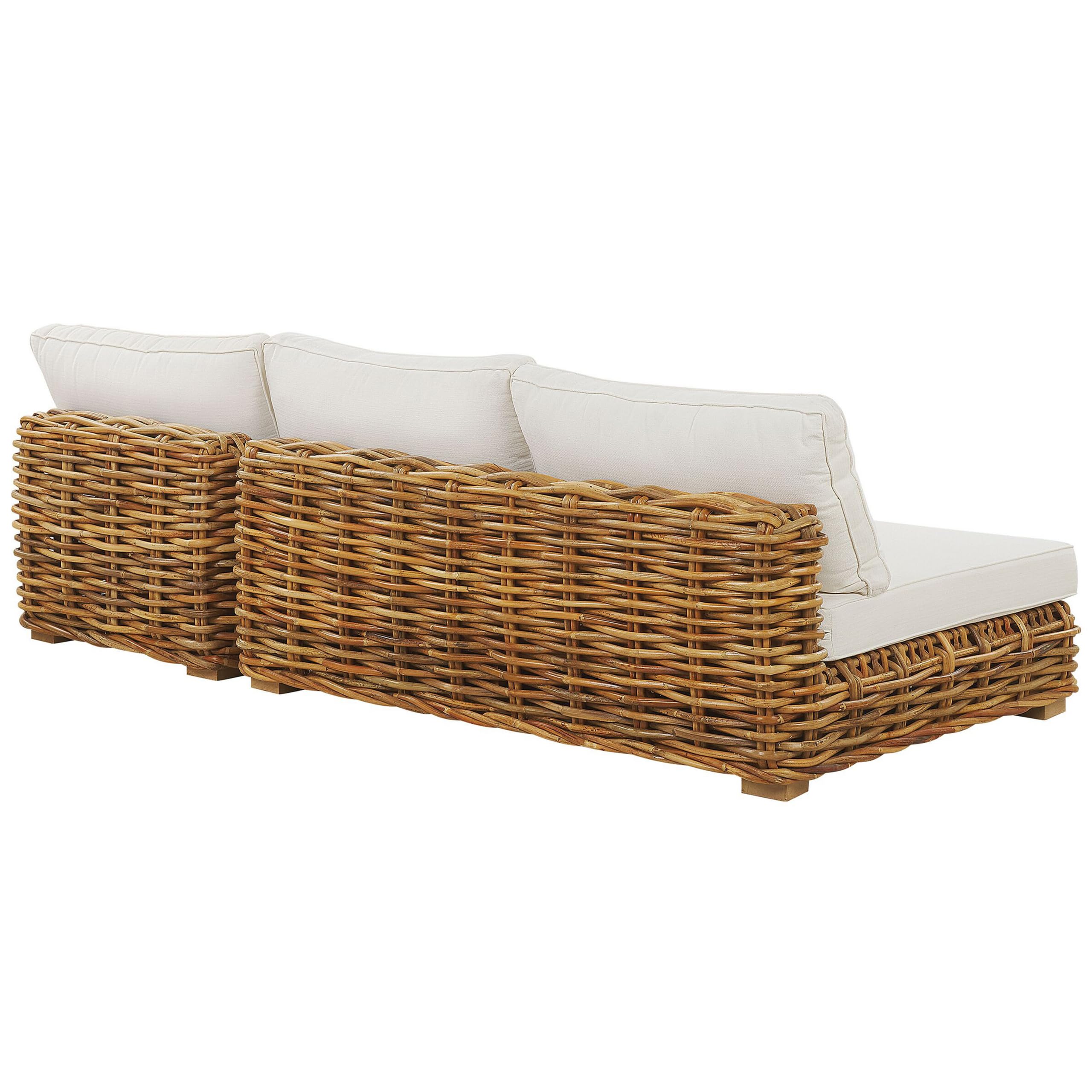 Beliani Lounge Set Rattan natürlich 4 Personen rechtsseitig Auflagen cremeweiß Varallo