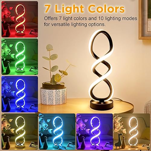 Miniatura 4 de Lámpara de mesa moderna, 7 colores y 10 modos de luz, diseño en espiral, lámpara de mesa de noche regulable táctil, lámpara de noche única para sala